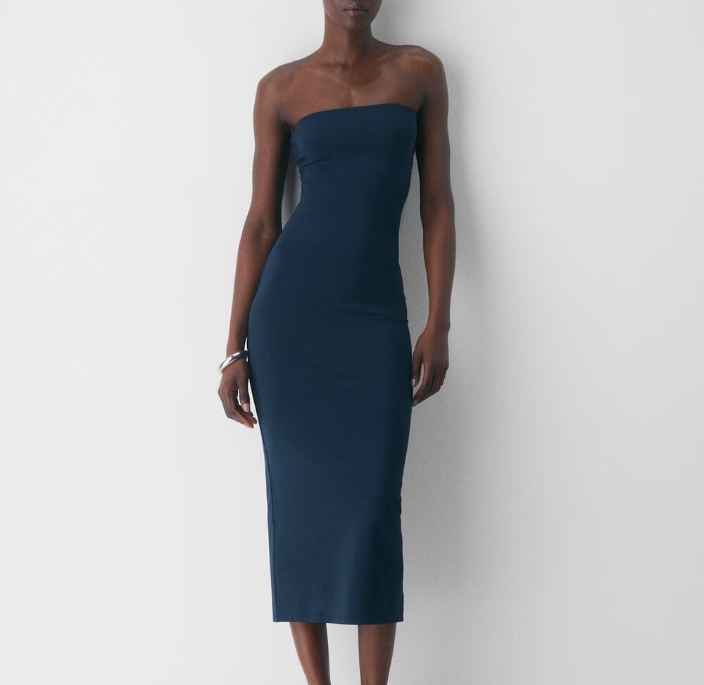 Aritzia Original Contour Enrapture Maxi Tube Dress Strapless Navy Blue XS Midi